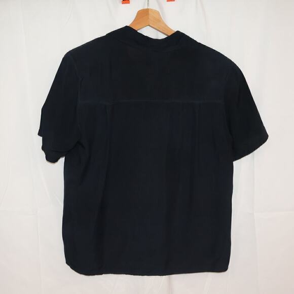 Seta Studio Blouses 100% Silk Size Small Short Sleeve Midnight Blue Button Up - Picture 2 of 13
